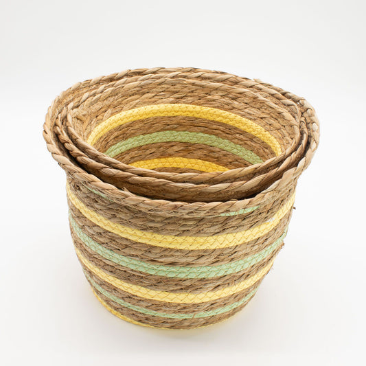 Seagrass & Straw Vase Shaped Baskets - Natural Yellow & Green - Set of 3