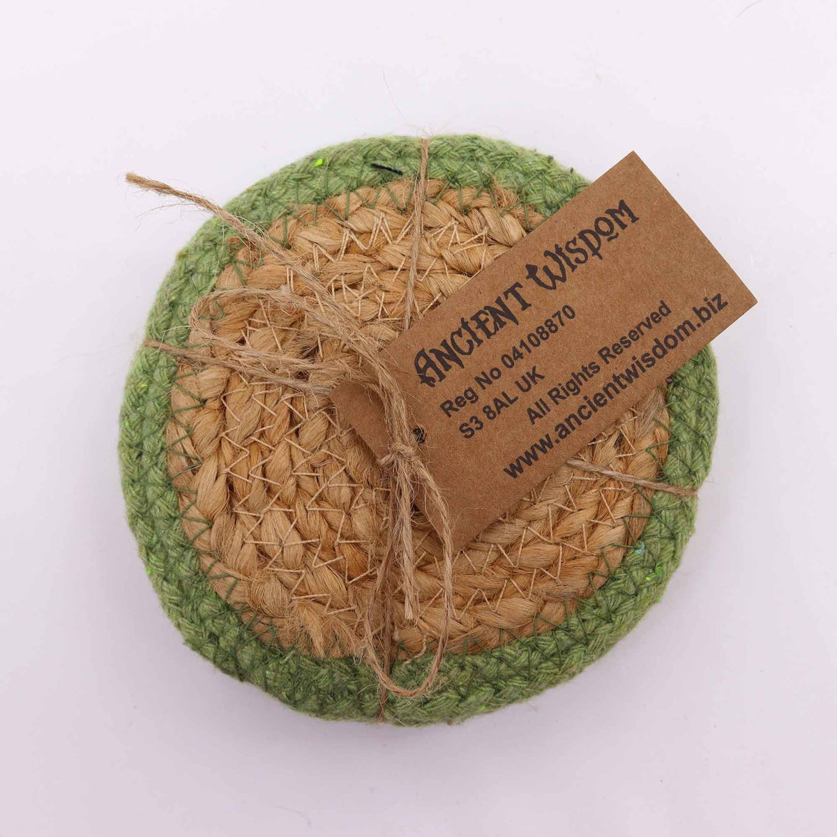Natural Coaster - Jute & Cotton 10cm (set of 4) - Olive Boarder