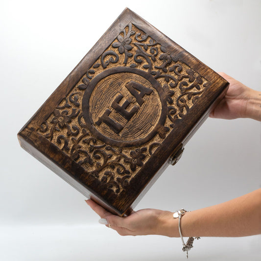 Mango Carved Tea Box - ( 12 compartments)