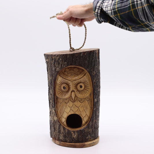 Tree Trunk Face - Bird House - Wise Owl