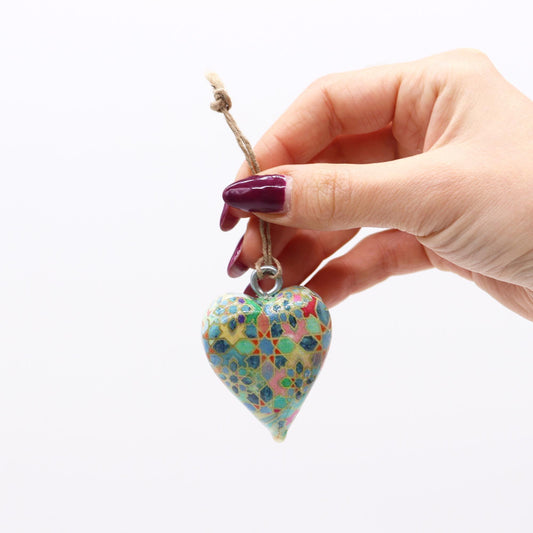 Small Decor Wood Heart - Mediterranean Tile Pattern