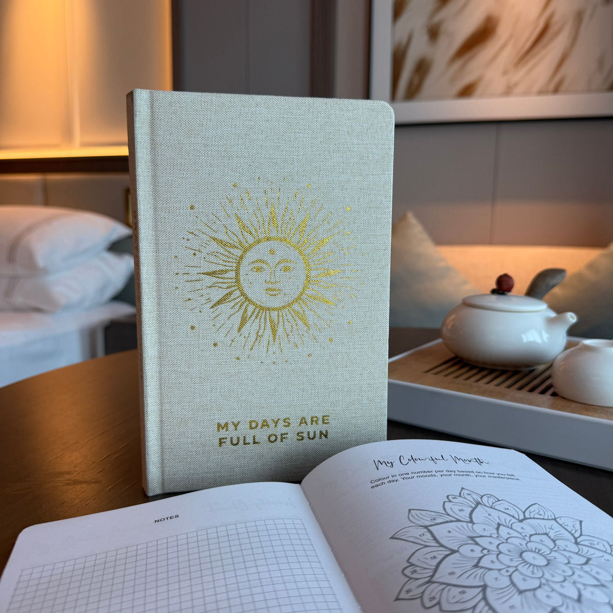 Ivory Gratitude Journal with Gold Lining - 120 pages - My Days are Full of Sun