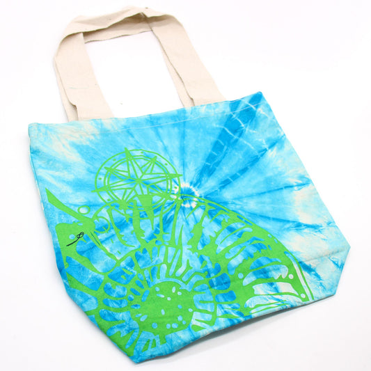 Tye-Dye Cotton Bag (6oz) - 38x42x12cm - Sea Shell - Blue/Green - Green Handle