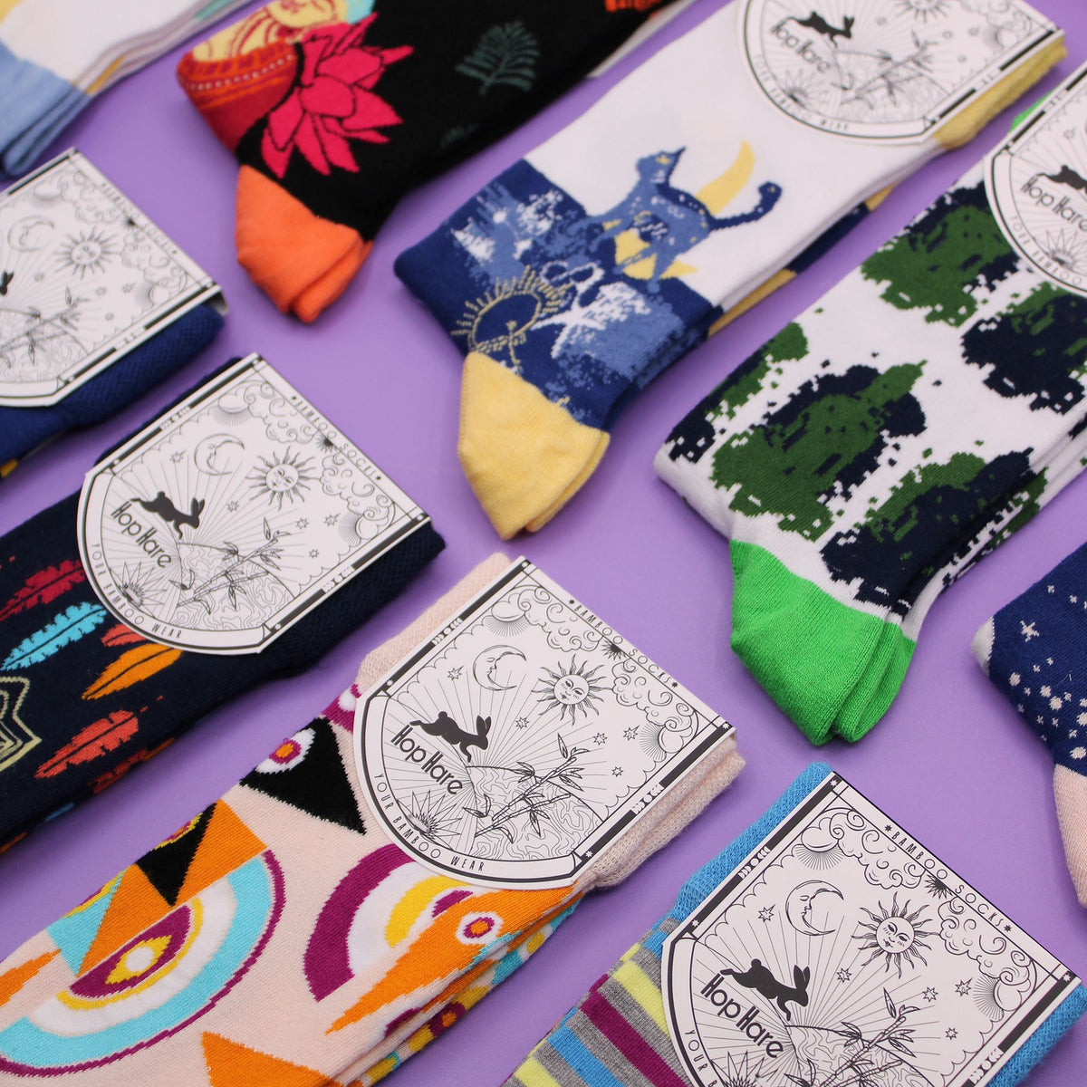 Hop Hare Bamboo Socks S/M - Pink Buddha & Lotus