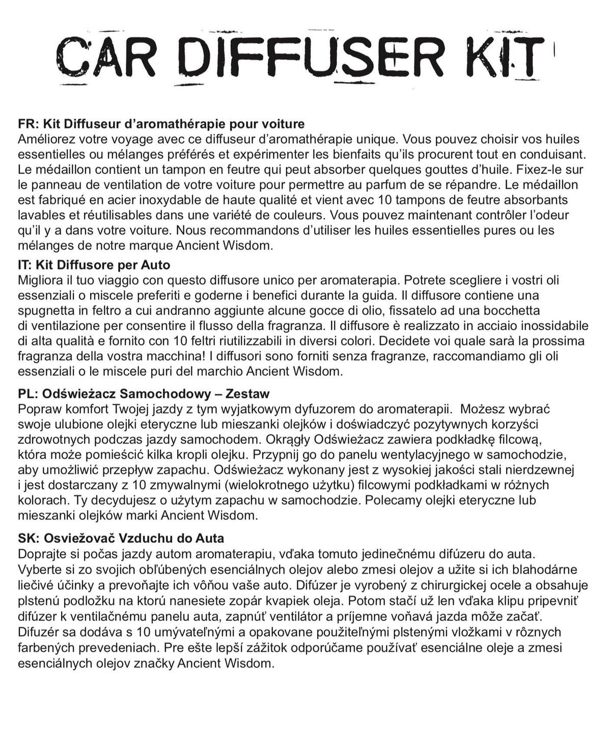 Car Diffuser Kit - Flower of Life - 30mm