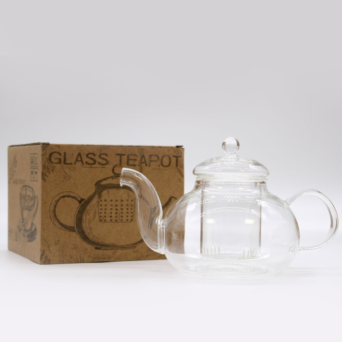Glass Infuser Teapot - Gift Boxed - Round Pearl - 800ml