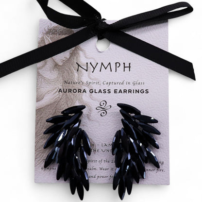 Jet Black - Vintage Glass - Angel Wings - Earrings