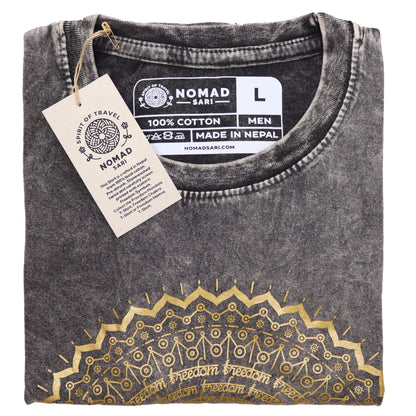 Nomad Sari Stonewashed Cotton T-Shirt – Mandala – Dark Grey – Large