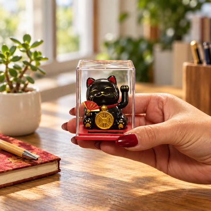 Mini Solar Powered Money Cat in Box - Black