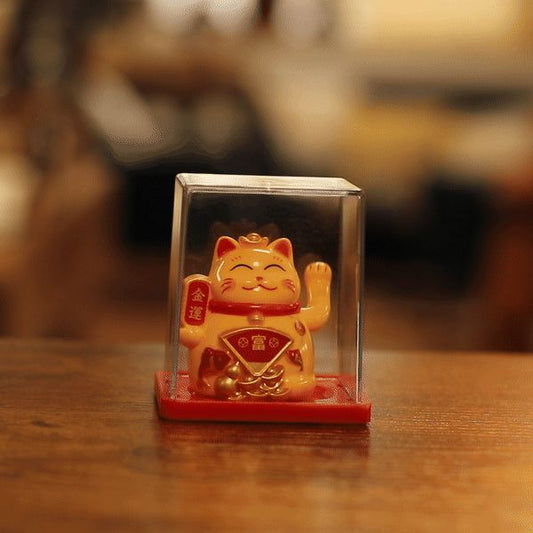 Mini Solar Powered Money Cat in Box - Yellow