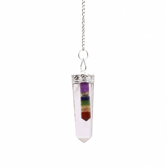 Crystal - 7 Chakra Bounded Thin Point Flat Pendant