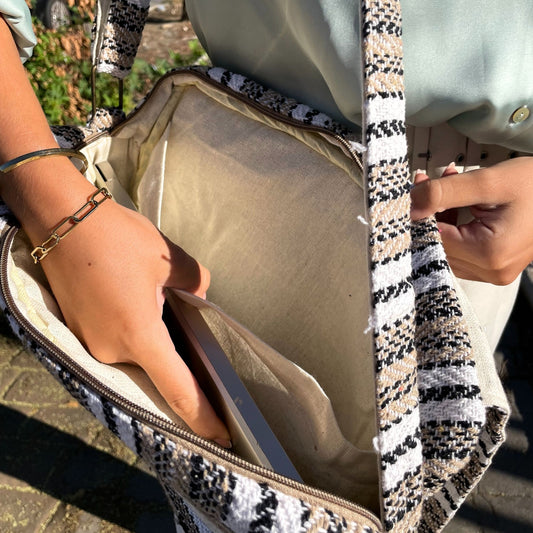 Soft Banjar Laptop Bag - Soft Cream & Grey