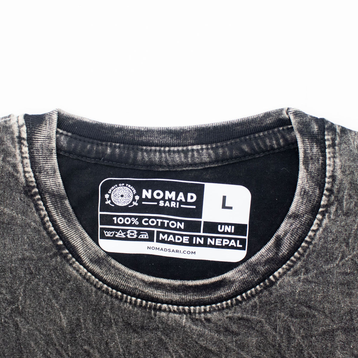 Nomad Sari Stonewashed Cotton T-Shirt - Compass of Life - Charcoal - Large