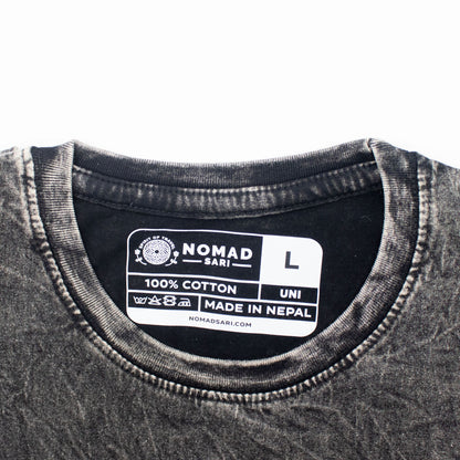 Nomad Sari Stonewashed Cotton T-Shirt - Compass of Life - Charcoal - Large
