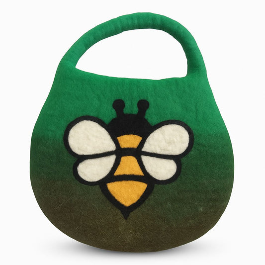 Water Felted Bee Bag - One Handle with Magnet - Garden Greens