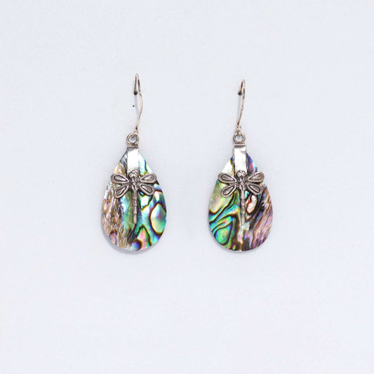 Shell & Silver Earrings - Dragonflies - Abalone