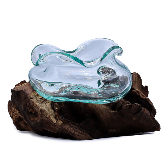 Molten Glass Wavy Bowl on Wood 18cm