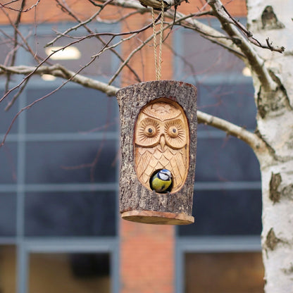 Tree Trunk Face - Bird House - Wise Owl