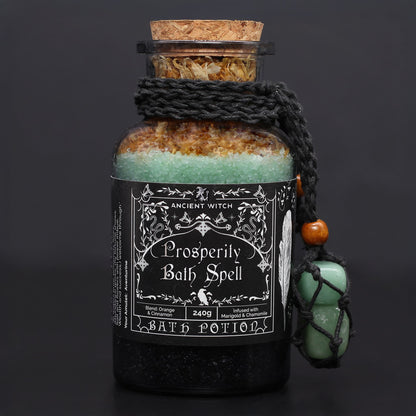 Ancient Witch Bath Spell Potion & Aventurine Crystal Amulet - Prosperity