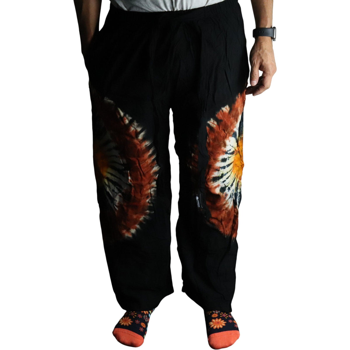 Japanese Style Lounge Pants - Black Chocolate & Orange - M