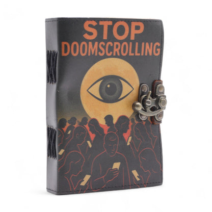 Leather Printed Notebook – Stop Doom Scrolling - 17.8x12.7 cm