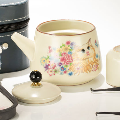 Travel Teapot Set & Two Cups - Cat Lover