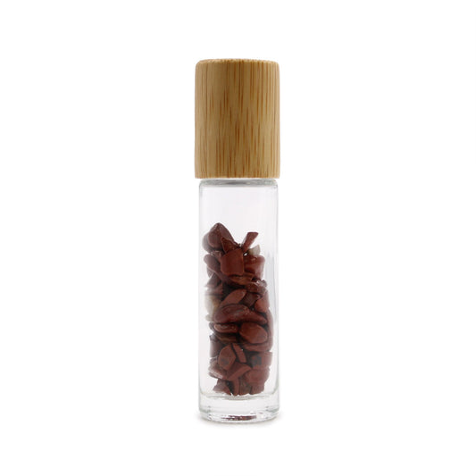 Gemstone Essential Oil Roller Bottle - Red Jasper  - Wooden Cap