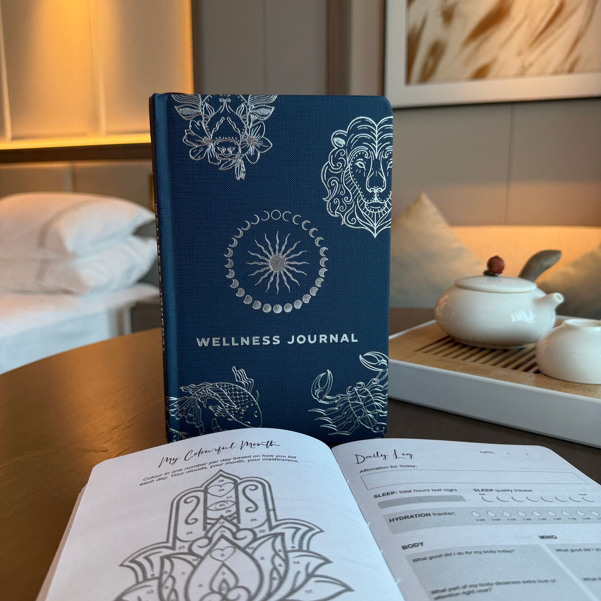 Midnight Blue Wellness Journal - 120 pages - Silver Zodiac