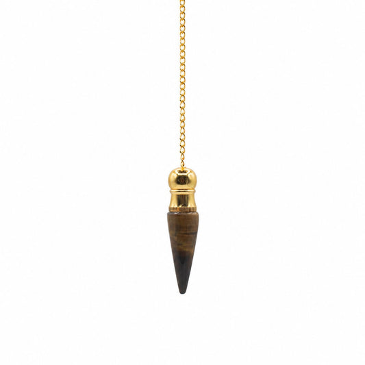 Secret Cavity Discovery of Truth Pendulum - Tiger Eye - Gold Plated