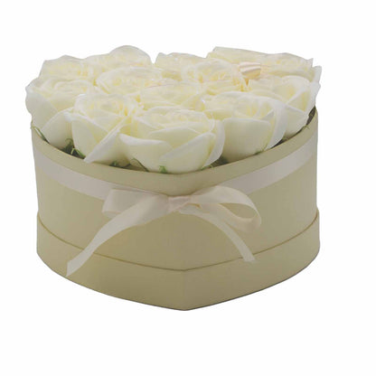 Soap Flower Gift Bouquet - 13 Cream Roses - Heart