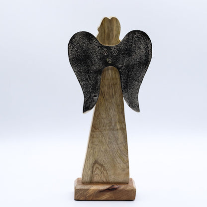 Large Mango Wood Peace Angel Metal Wings & Enamel Detail