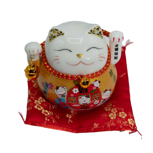Ceramic Money Cat Moving Hand  - Gold on Cushion