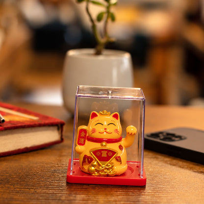 Mini Solar Powered Money Cat in Box - Yellow
