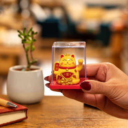 Mini Solar Powered Money Cat in Box - Yellow