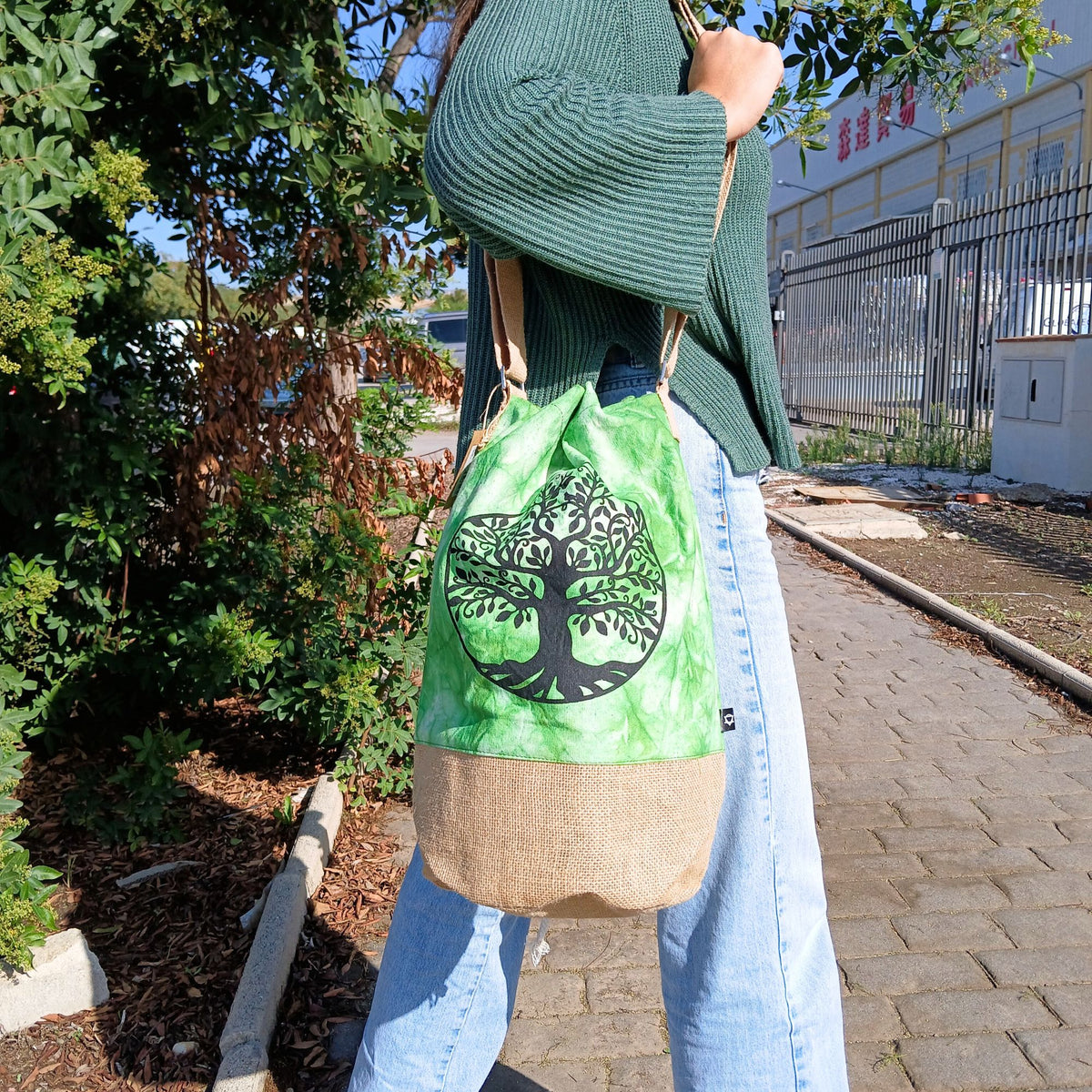 All Natural Backpack - Green Stonewash - Tree of Life