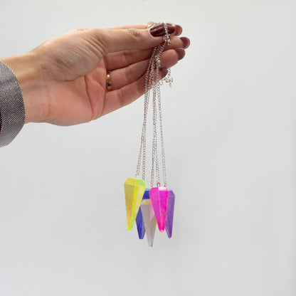 Six Sided Pendulum - Aurora Crysta Angel White - 4cm
