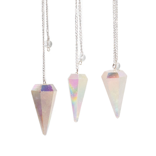 Six Sided Pendulum - Aurora Crysta Angel White - 4cm