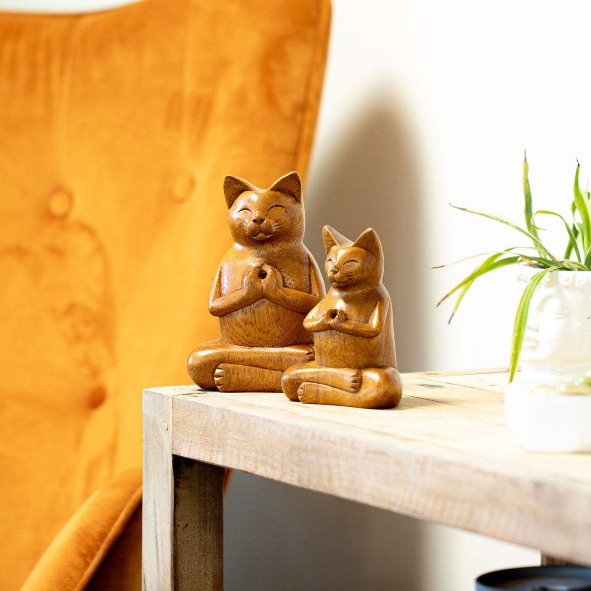 Wooden Carved Incense Burners - Lrg Yoga Cat