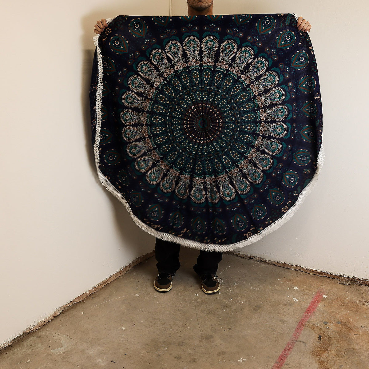 Small Mandala Roundie Cotton Art (130cm) - Peacock Blues