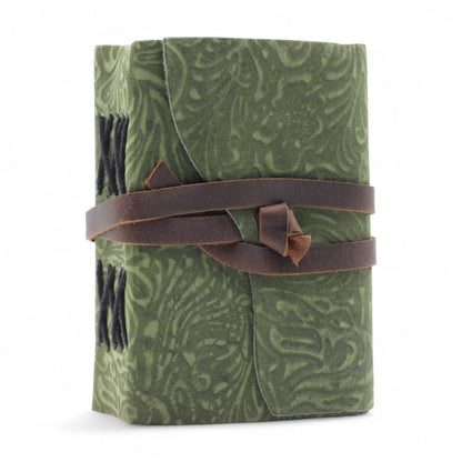 Fat Deckled Leather Notebook – Green Maze Pattern – 12.7×8.9 cm