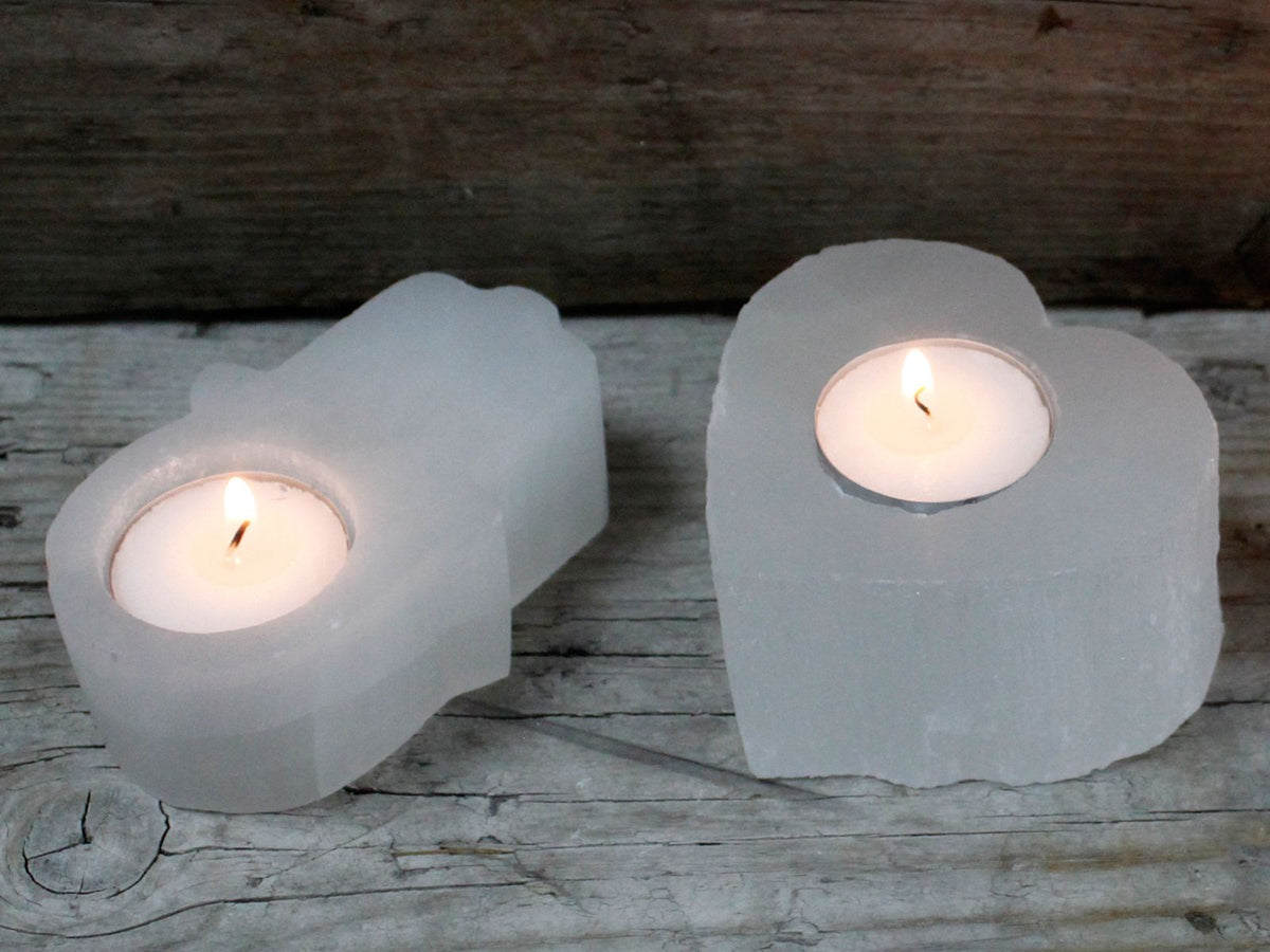 Selenite Hamsa Candle Holder 