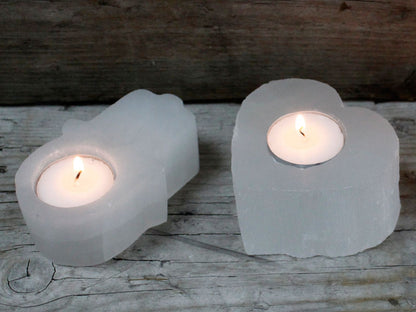 Selenite Hamsa Candle Holder 